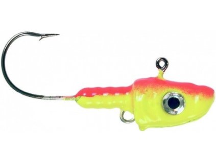 ICE Fish Jig s očkem a 3D oči - barvený Fluo žluto/červený