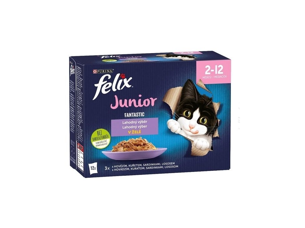 83910 felix fantastic junior multipack 12x85g z kategorie chovatelske potreby a krmiva pro kocky krmivo a pamlsky pro kocky kapsicky pro kocky