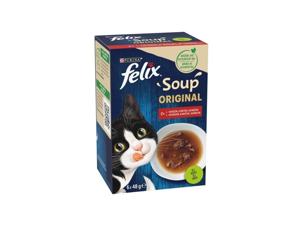 82842 felix soup multipack hovezi kureci a jehneci 6x48g z kategorie chovatelske potreby a krmiva pro kocky krmivo a pamlsky pro kocky polevky a drinky pro kocky