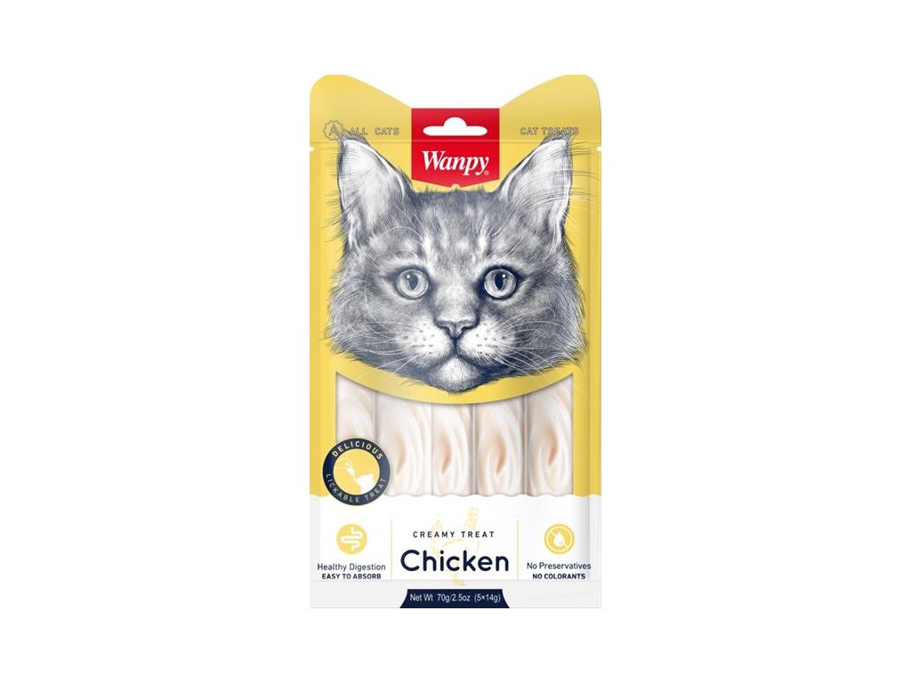 56415 2 wanpy cat creamy lickable treats chicken 5 x 14 g z kategorie chovatelske potreby a krmiva pro kocky krmivo a pamlsky pro kocky pamlsky pro kocky