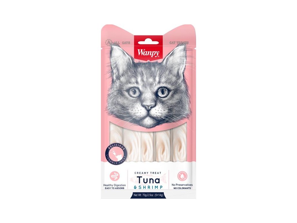 56418 2 wanpy cat creamy lickable treats tuna shrimp 5x14 g z kategorie chovatelske potreby a krmiva pro kocky krmivo a pamlsky pro kocky pamlsky pro kocky