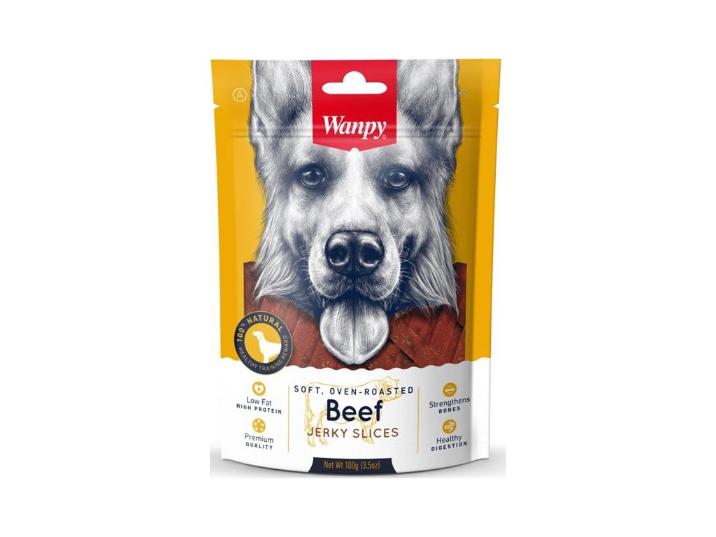 56430 2 wanpy dog soft beef jerky slices 100 g z kategorie chovatelske potreby a krmiva pro psy pamlsky pro psy susena masicka pro psy