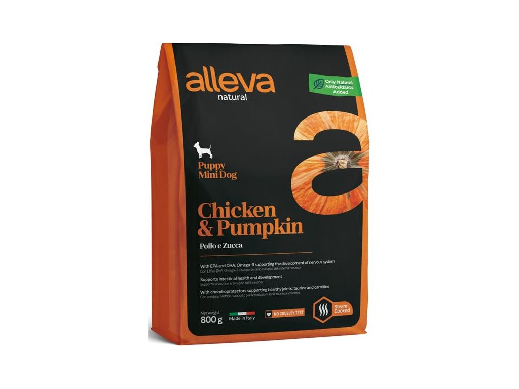 56772 1 alleva natural dog dry puppy chicken pumpkin mini 800g z kategorie chovatelske potreby a krmiva pro psy krmiva pro psy granule pro psy