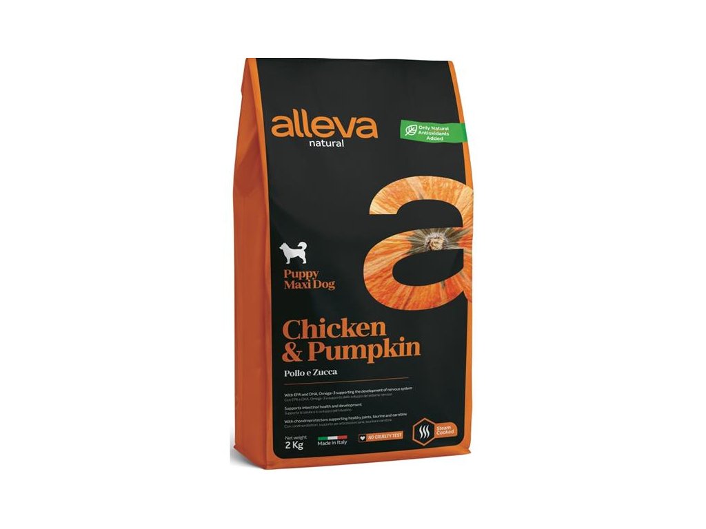 56784 1 alleva natural dog dry puppy chicken pumpkin maxi 2kg z kategorie chovatelske potreby a krmiva pro psy krmiva pro psy granule pro psy