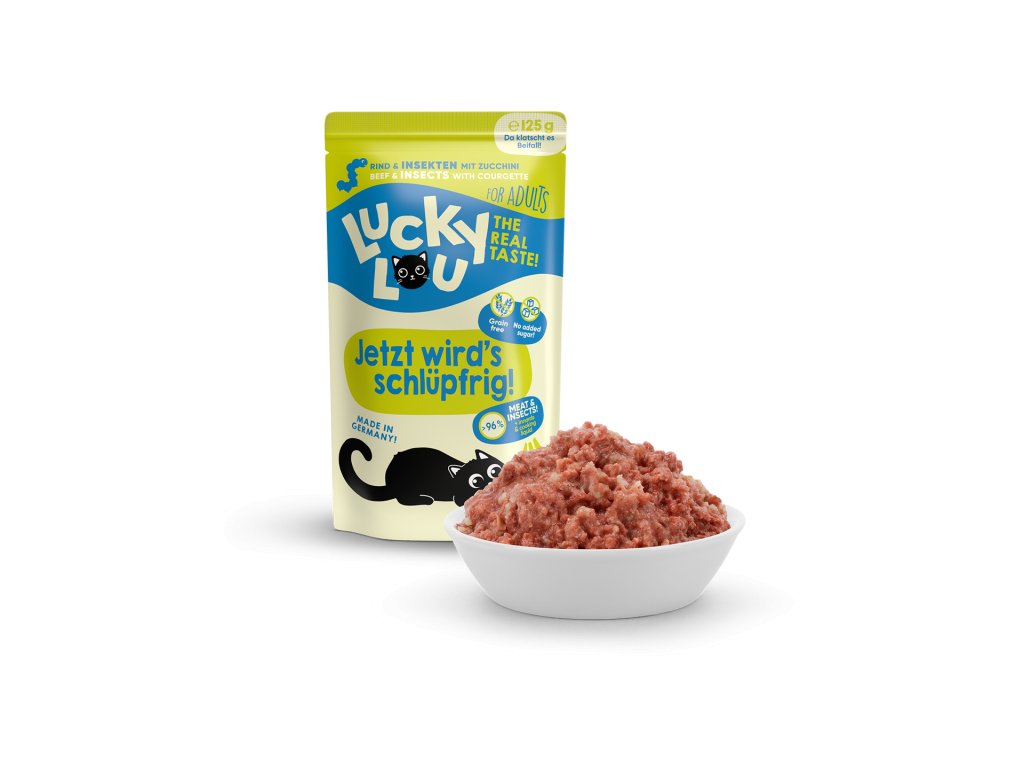 87636 lucky lou lifestage adult s hovezim masem a hmyzem 125g
