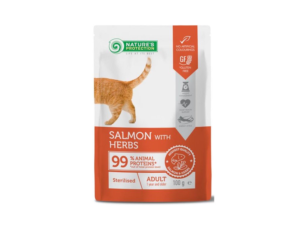 83946 1 nature s protection cat kaps sterilised salmon and herbs 100g z kategorie chovatelske potreby a krmiva pro kocky krmivo a pamlsky pro kocky kapsicky pro kocky