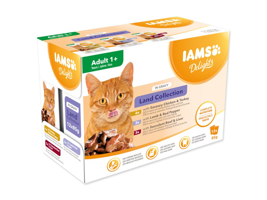 51816 1 kapsicky iams delights suchozem maso v omacce multipack 12x85gr 1020 g z kategorie chovatelske potreby a krmiva pro kocky krmivo a pamlsky pro kocky kapsicky pro kocky