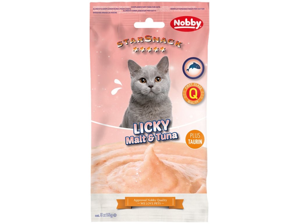 75585 nobby starsnack licky cat malt with tuna 5x15g z kategorie chovatelske potreby a krmiva pro kocky krmivo a pamlsky pro kocky pamlsky pro kocky