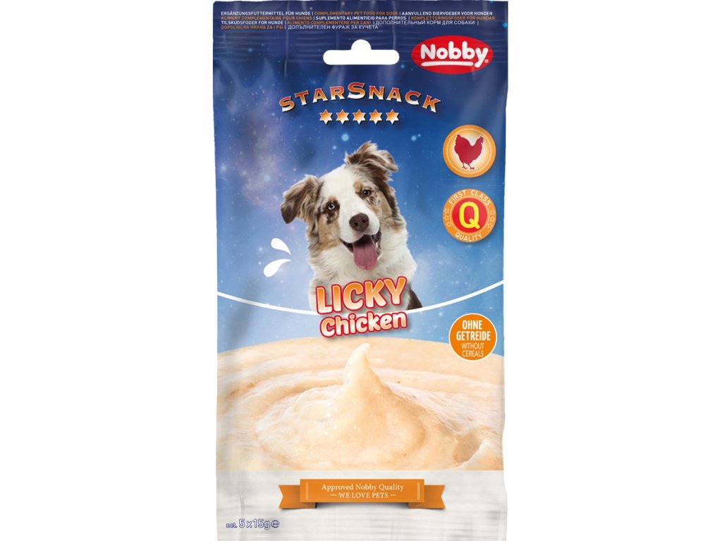 75576 nobby starsnack licky dog chicken 5x15g z kategorie chovatelske potreby a krmiva pro psy pamlsky pro psy pasty pyre pro psy