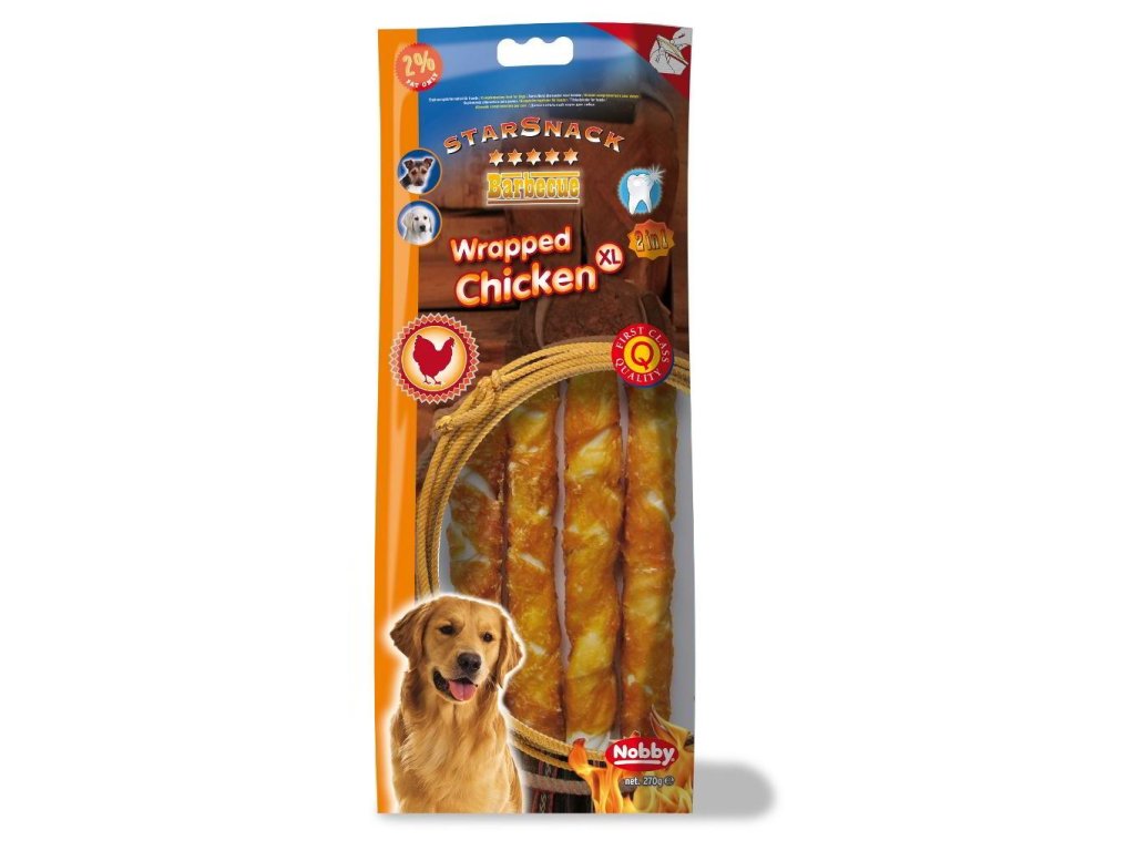 6750 3 nobby starsnack barbecue wrapped chicken xl 25cm 270 g z kategorie chovatelske potreby a krmiva pro psy pamlsky pro psy zvykaci pamlsky pro psy