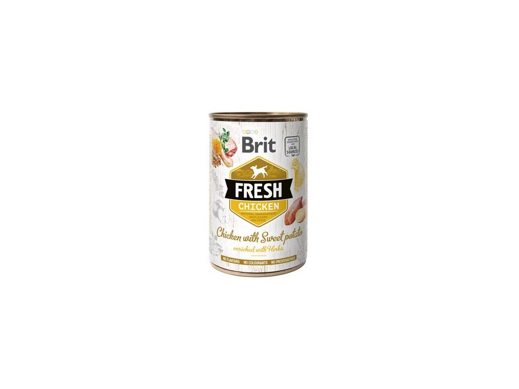 27666 brit dog fresh konzerva chicken with sweet potato 400g z kategorie chovatelske potreby a krmiva pro psy krmiva pro psy konzervy pro psy