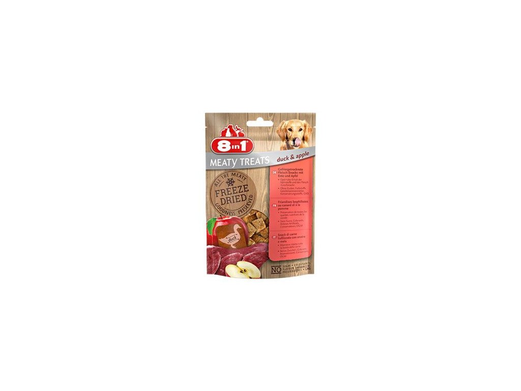 38880 1 pochoutka 8in1 meaty treats fd duck apple 50g z kategorie chovatelske potreby a krmiva pro psy pamlsky pro psy pamlsky susene mrazem pro psy