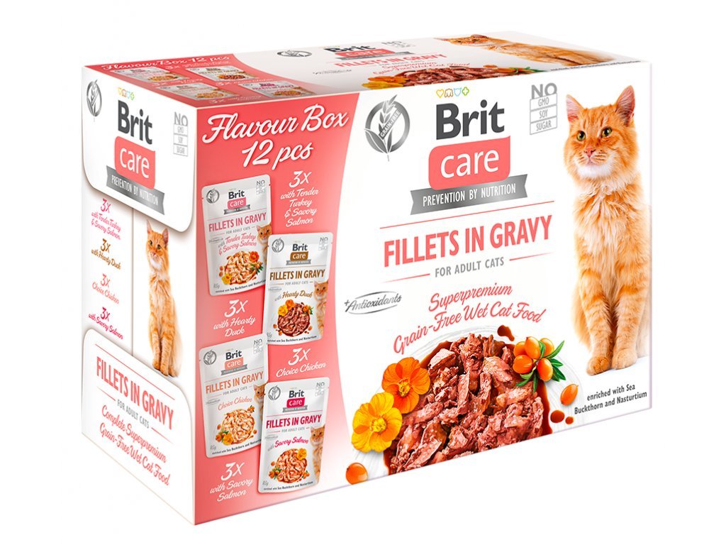 10356 brit care cat fillets gravy flavour box 12 x 85g z kategorie chovatelske potreby a krmiva pro kocky krmivo a pamlsky pro kocky kapsicky pro kocky
