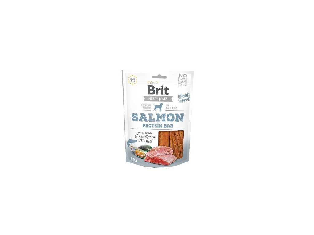 19815 brit pamlsky jerky salmon protein bar 80 g z kategorie chovatelske potreby a krmiva pro psy pamlsky pro psy susena masicka pro psy