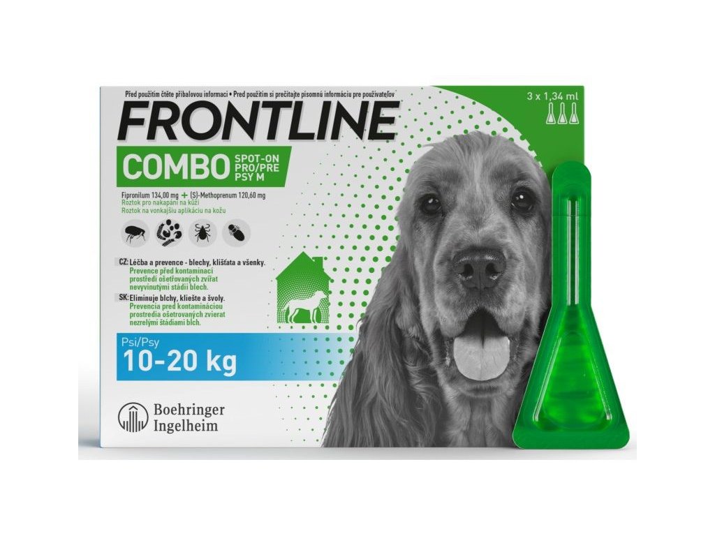 23010 frontline combo spot on pro psy m 10 20kg 3x1 34ml z kategorie chovatelske potreby a krmiva pro psy antiparazitika pro psy pipety spot on pro psy