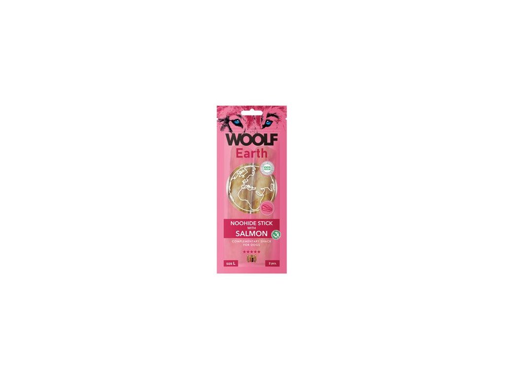 45024 1 woolf pochoutka earth noohide l sticks with salmon 85g z kategorie chovatelske potreby a krmiva pro psy pamlsky pro psy pamlsky z prirodni zelatiny pro psy