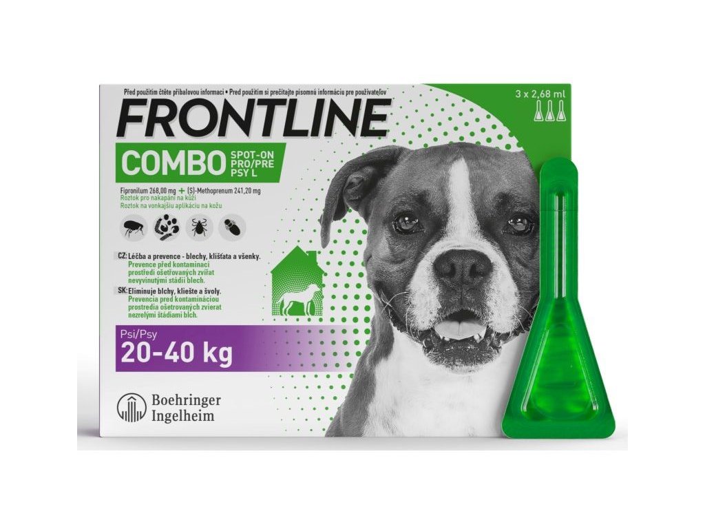 33645 frontline combo spot on pro psy l 20 40kg 3x2 68ml z kategorie chovatelske potreby a krmiva pro psy antiparazitika pro psy pipety spot on pro psy