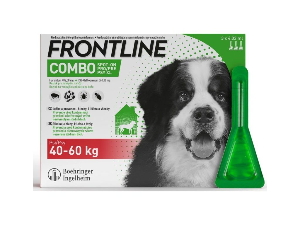 23013 frontline combo spot on pro psy xl 40 60kg 3x4 02ml z kategorie chovatelske potreby a krmiva pro psy antiparazitika pro psy pipety spot on pro psy