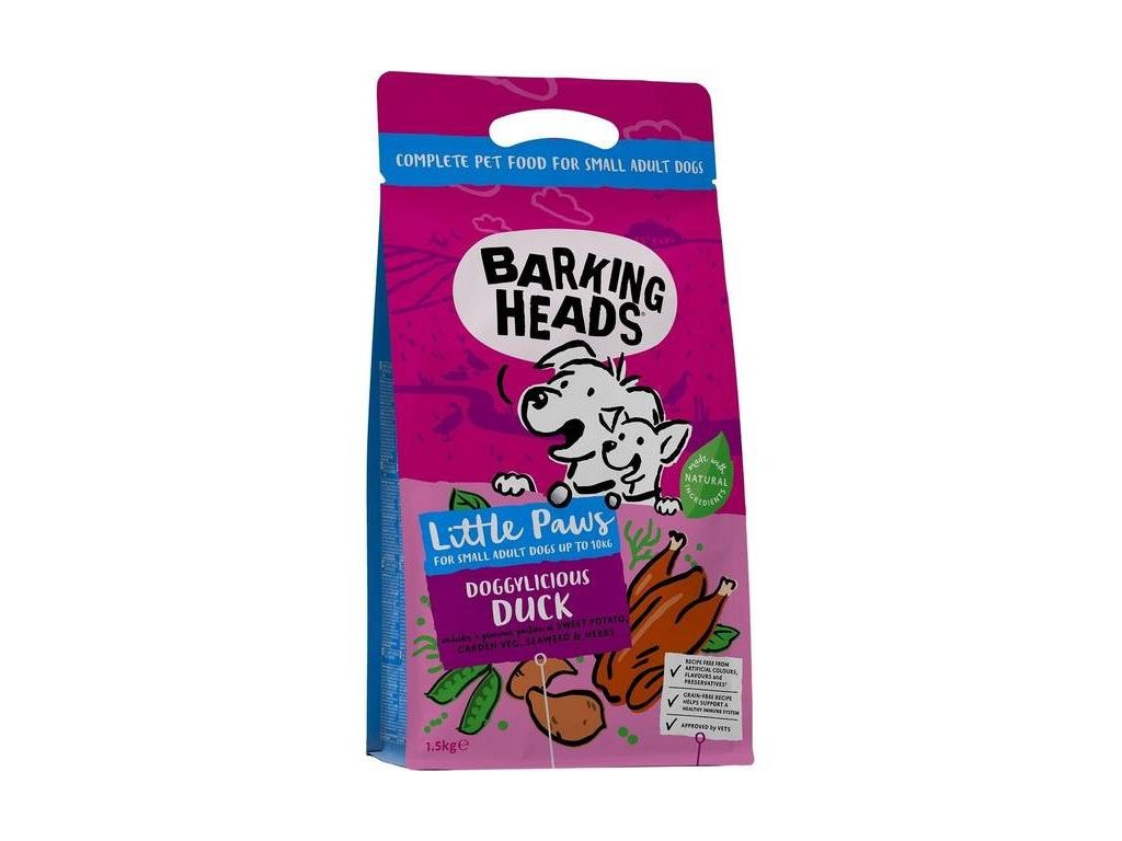 82770 1 barking heads little paws fuss pot duck 1 5kg z kategorie chovatelske potreby a krmiva pro psy krmiva pro psy granule pro psy