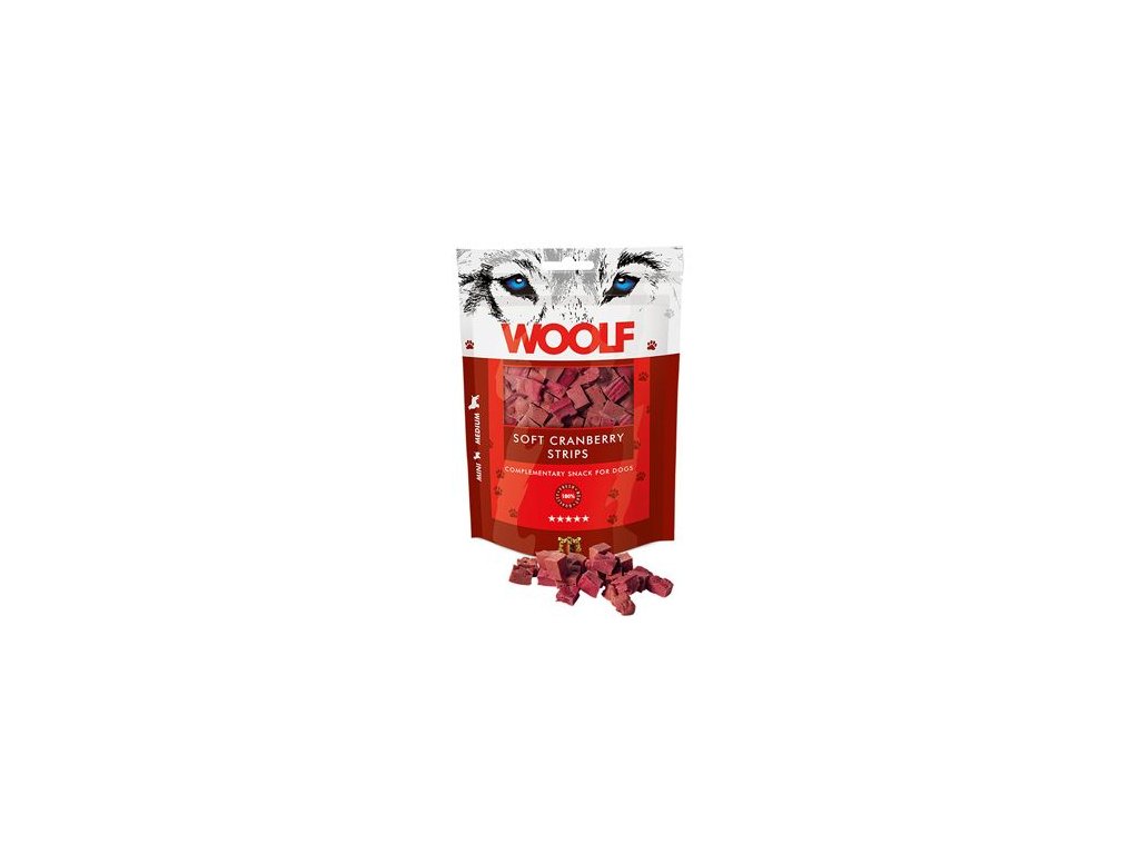 45300 1 woolf pochoutka soft cranberry strips 100g z kategorie chovatelske potreby a krmiva pro psy pamlsky pro psy polomekke pamlsky pro psy