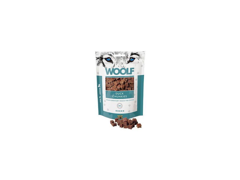 45336 1 woolf pochoutka duck chunkies 100g z kategorie chovatelske potreby a krmiva pro psy pamlsky pro psy susena masicka pro psy