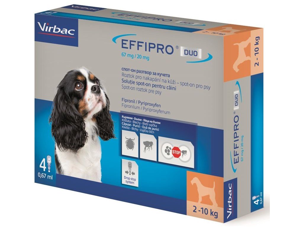807 effipro duo dog s 2 10kg 67 20 mg 4x0 67ml z kategorie chovatelske potreby a krmiva pro psy antiparazitika pro psy pipety spot on pro psy