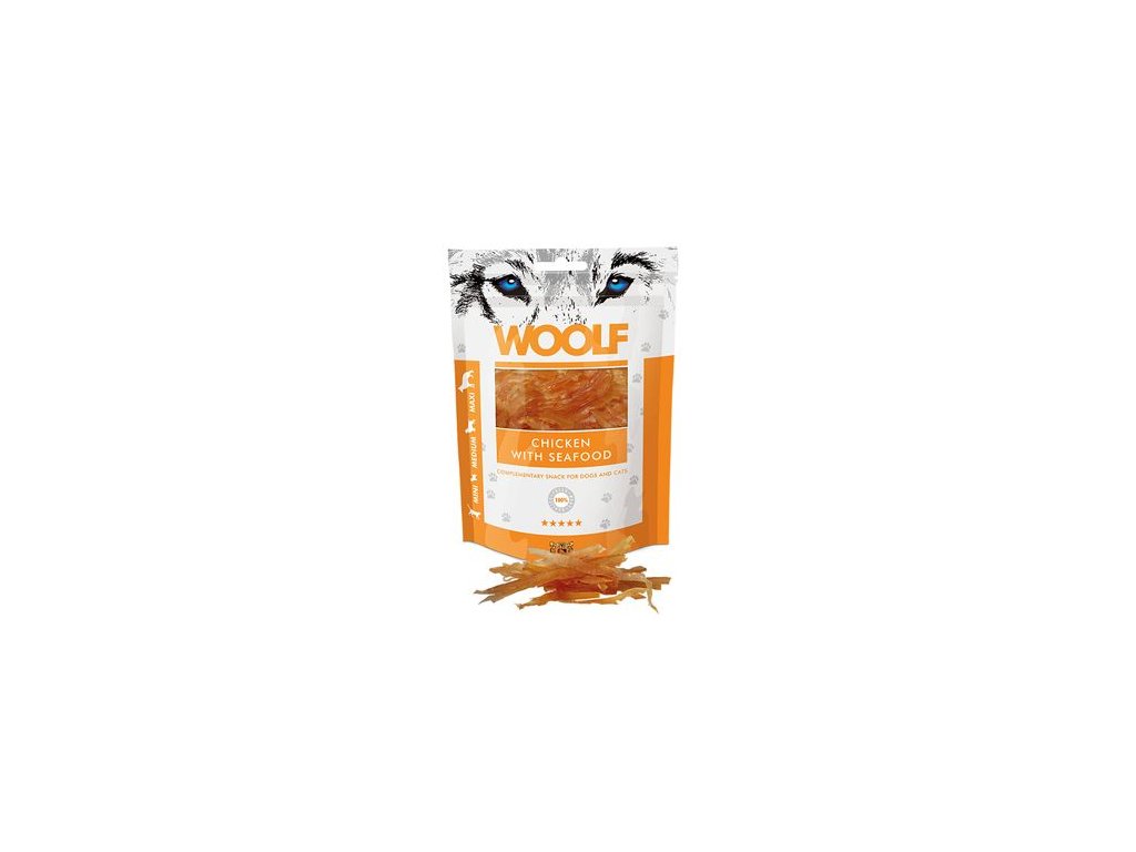 45342 1 woolf pochoutka chicken with seafood 100g z kategorie chovatelske potreby a krmiva pro psy pamlsky pro psy susena masicka pro psy