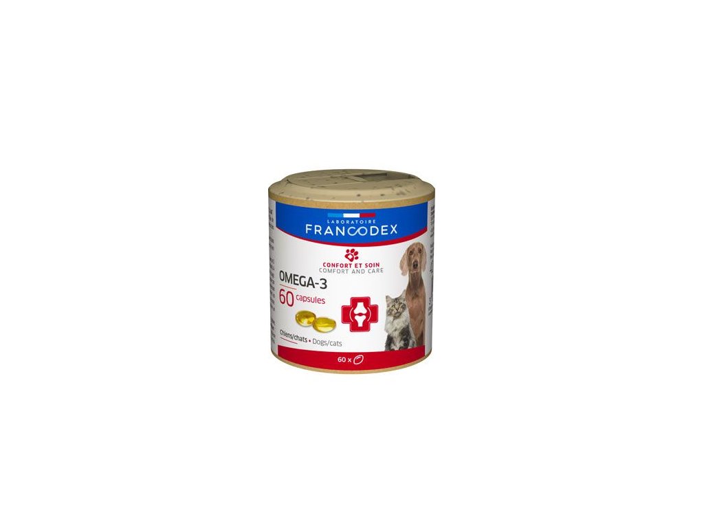 23241 francodex omega 3 capsules pes kocka 60tab z kategorie chovatelske potreby a krmiva pro kocky vitaminy a leciva pro kocky pohybovy aparat kocek