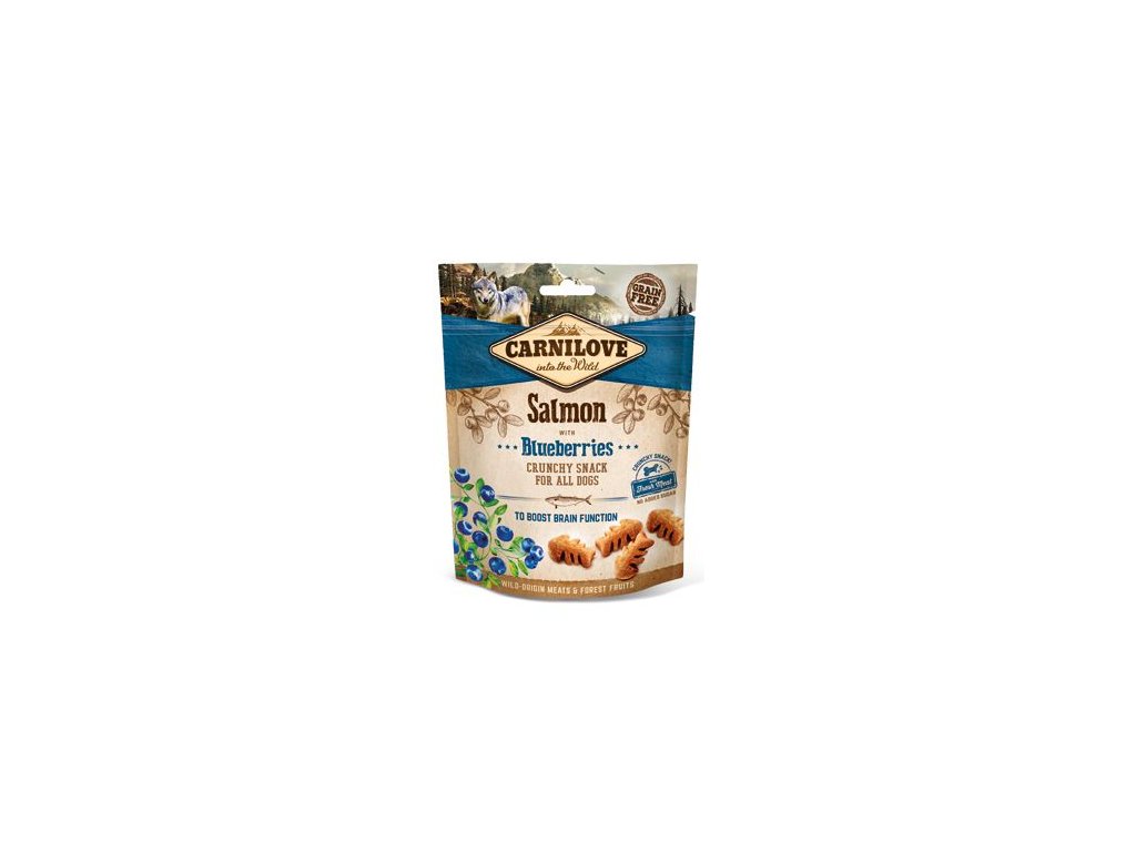 8172 carnilove dog crunchy snack salmon with blueberries 200g z kategorie chovatelske potreby a krmiva pro psy pamlsky pro psy piskoty susenky pro psy