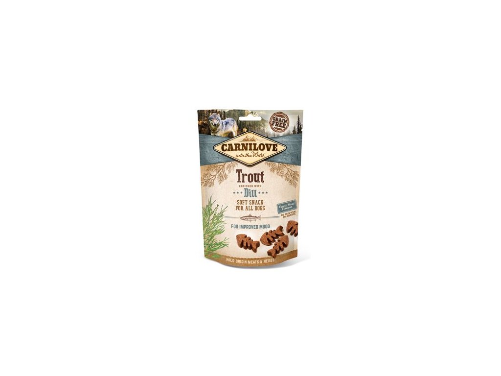18495 carnilove dog semi moist snack trout with dill 200g z kategorie chovatelske potreby a krmiva pro psy pamlsky pro psy polomekke pamlsky pro psy