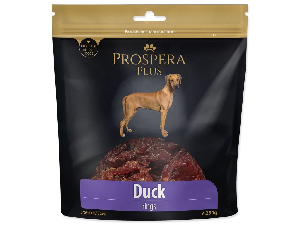 52725 1 pochoutka prospera plus kachni krouzky 230 g z kategorie chovatelske potreby a krmiva pro psy pamlsky pro psy susena masicka pro psy