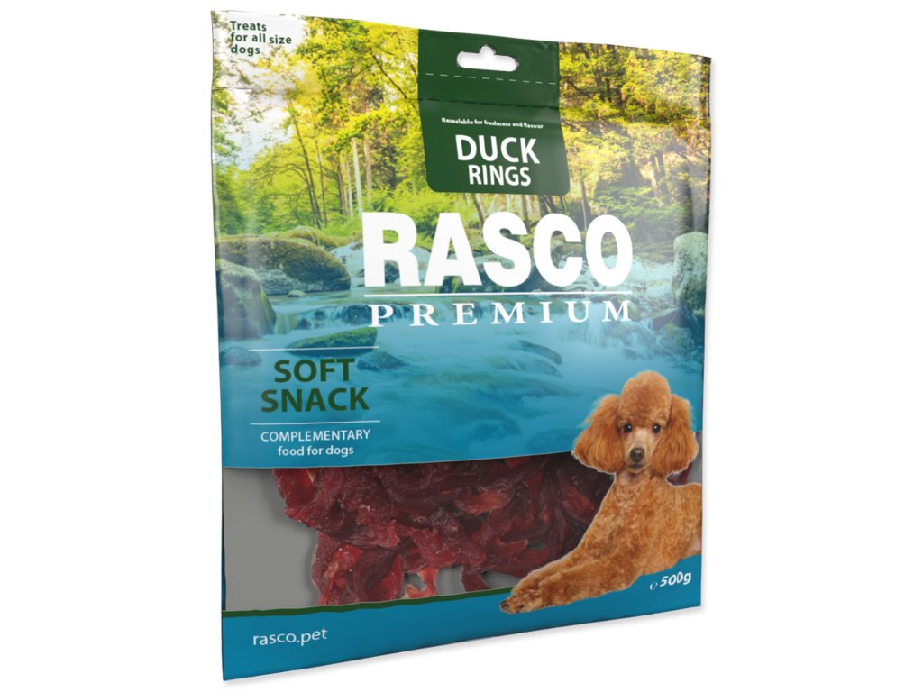 53025 1 pochoutka rasco premium krouzky kachni 500 g z kategorie chovatelske potreby a krmiva pro psy pamlsky pro psy susena masicka pro psy