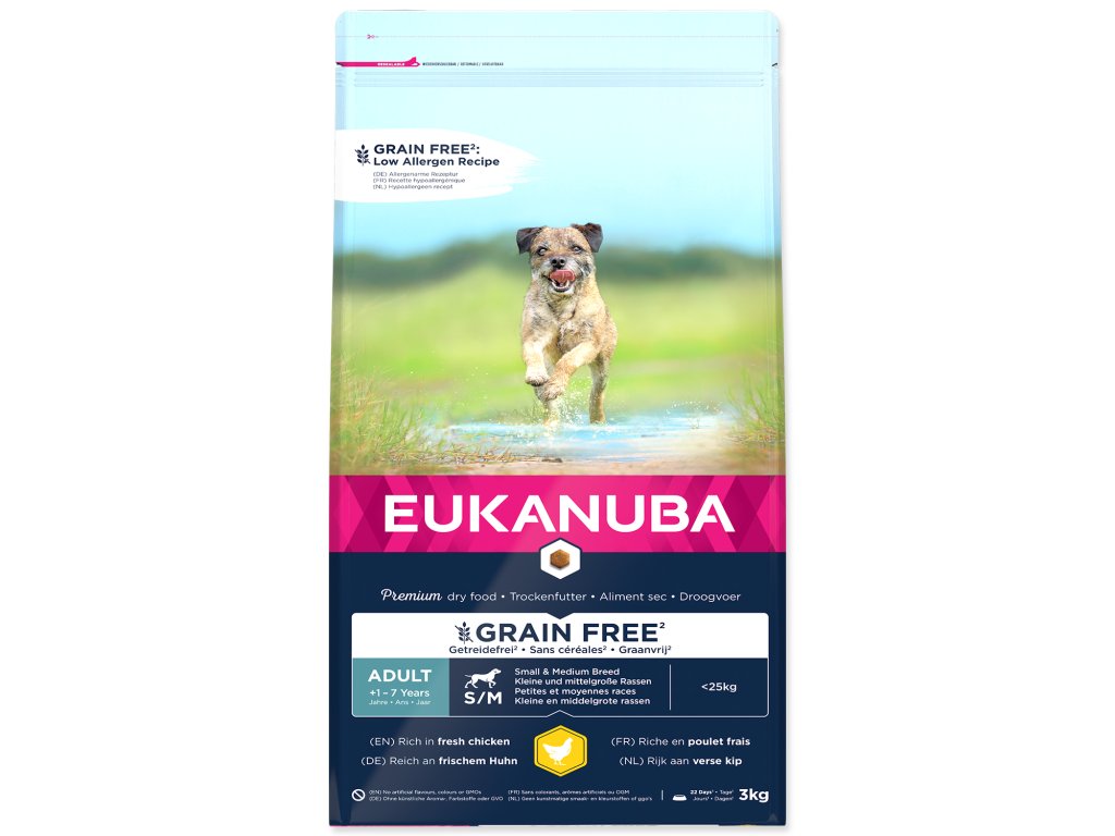 52020 1 eukanuba adult small medium breed grain free chicken 3 kg z kategorie chovatelske potreby a krmiva pro psy krmiva pro psy granule pro psy