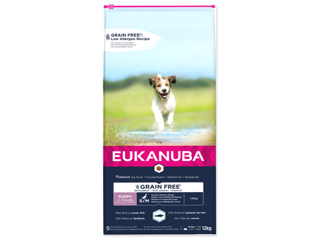 52029 1 eukanuba puppy junior small medium breed grain free ocean fish 12 kg z kategorie chovatelske potreby a krmiva pro psy krmiva pro psy granule pro psy