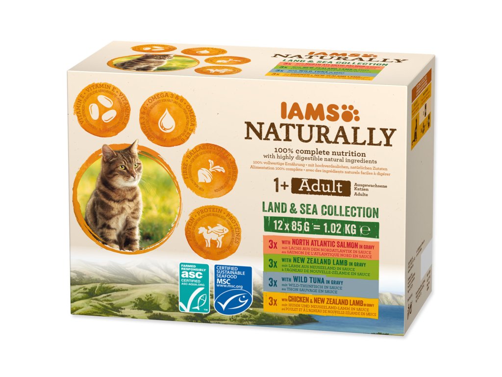 52143 1 kapsicka iams naturally morske a suchozemske maso v omacce multipack 12x85g 1020 g z kategorie chovatelske potreby a krmiva pro kocky krmivo a pamlsky pro kocky kapsicky pro kocky