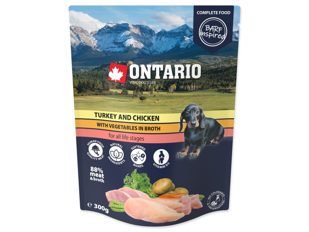 49074 1 kapsicka ontario dog turkey and chicken with vegetable in broth 300 g z kategorie chovatelske potreby a krmiva pro psy krmiva pro psy kapsicky pro psy