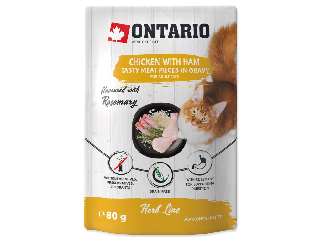 48735 1 kapsicka ontario cat herb chicken with ham rice and rosemary 80 g z kategorie chovatelske potreby a krmiva pro kocky krmivo a pamlsky pro kocky kapsicky pro kocky