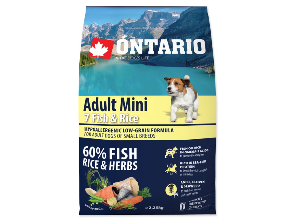 48876 1 ontario dog adult mini fish rice 2 25 kg z kategorie chovatelske potreby a krmiva pro psy krmiva pro psy granule pro psy