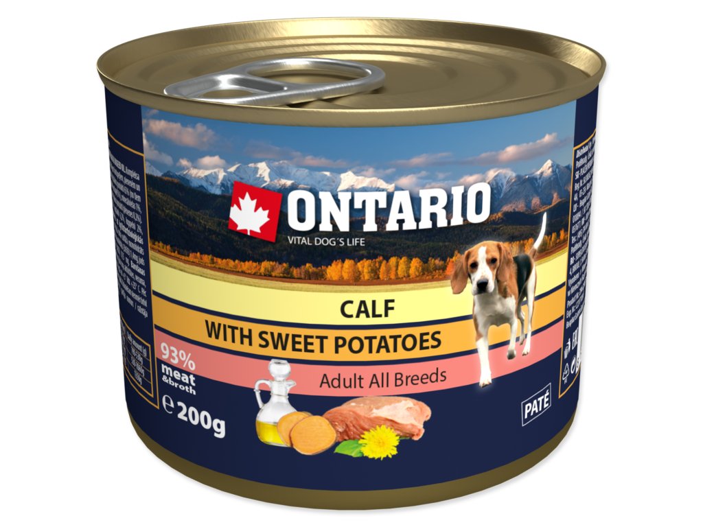 48990 1 konzerva ontario dog mini calf sweetpotato dandelion and linseed oil 200 g z kategorie chovatelske potreby a krmiva pro psy krmiva pro psy konzervy pro psy
