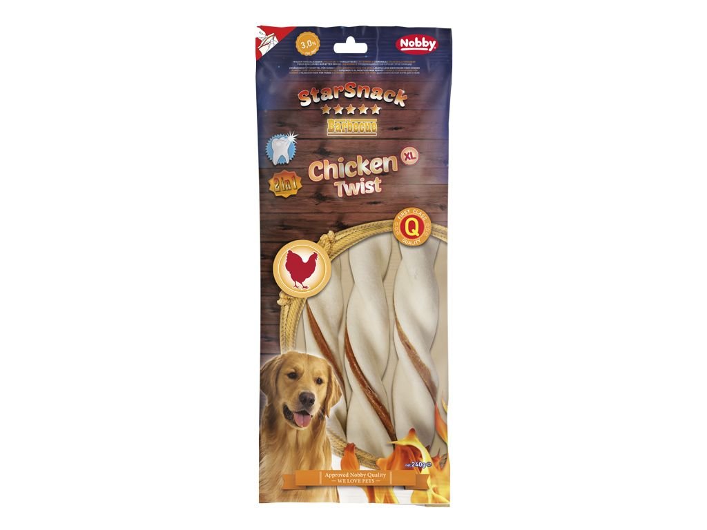 13116 2 nobby starsnack chicken twist zvykaci tycky xl 25cm 240g z kategorie chovatelske potreby a krmiva pro psy pamlsky pro psy zvykaci pamlsky pro psy