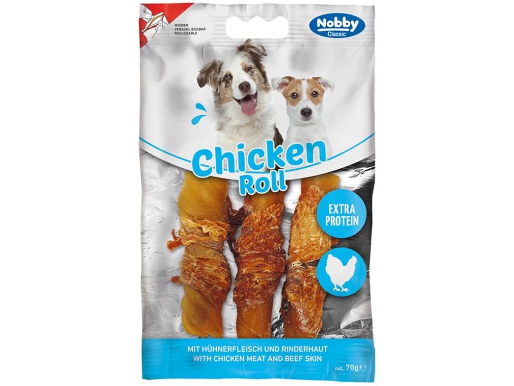 76905 2 nobby classic chicken roll kureci rolky 70g z kategorie chovatelske potreby a krmiva pro psy pamlsky pro psy bile kosti pro psy