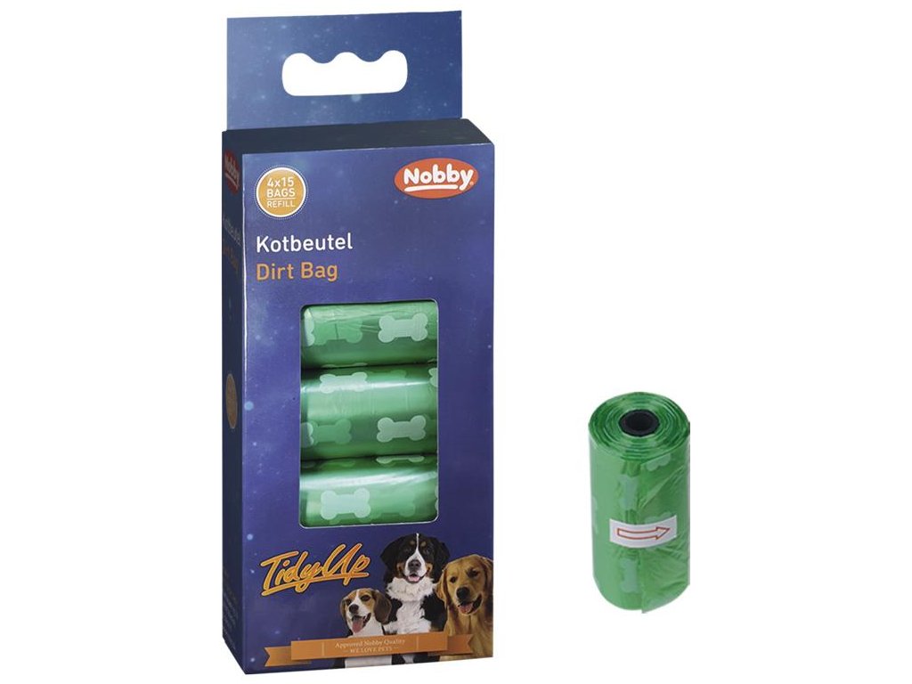 2466 3 nobby tidyup sacky na bobky zelene 4 role z kategorie chovatelske potreby a krmiva pro psy hygiena a kosmetika psa zasobniky a sacky na psi exkrementy