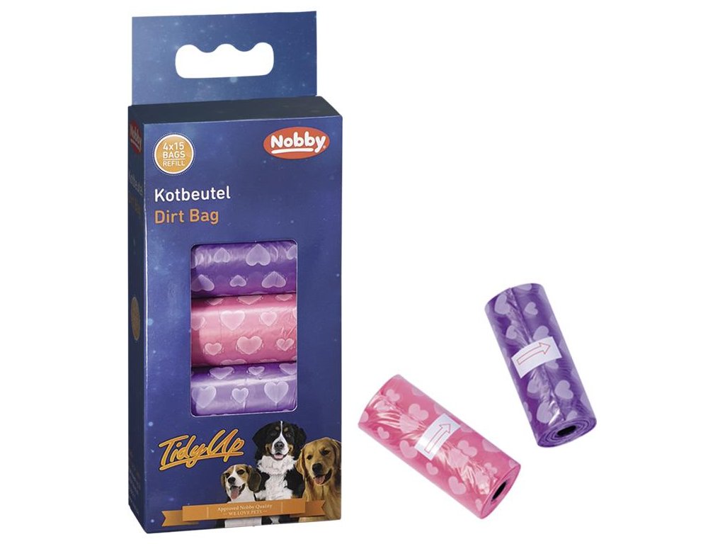 10680 2 nobby tidyup sacky na exkrementy srdicka 4 role z kategorie chovatelske potreby a krmiva pro psy hygiena a kosmetika psa zasobniky a sacky na psi exkrementy