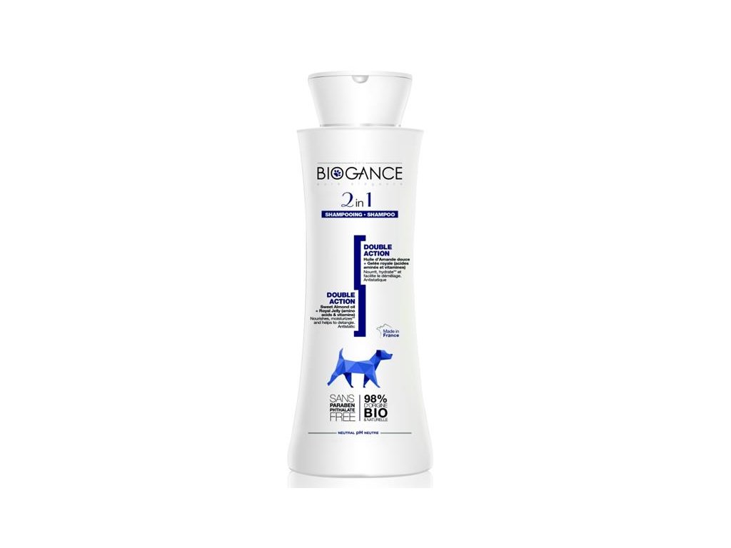 77424 1 biogance sampon 2v1 250 ml z kategorie chovatelske potreby a krmiva pro psy hygiena a kosmetika psa sampony a spreje pro psy