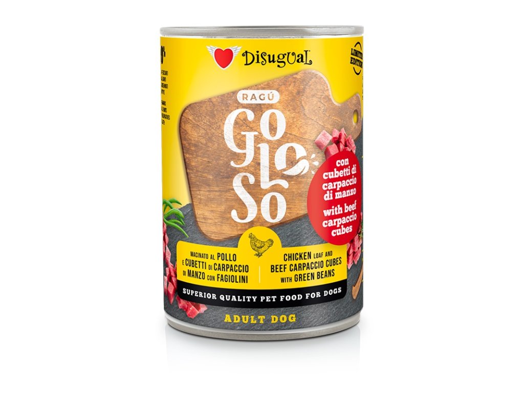 50280 1 disugual dog gurmanske kureci ragu hovezi carpaccio se zelenymi fazolkami 400g z kategorie chovatelske potreby a krmiva pro psy krmiva pro psy konzervy pro psy
