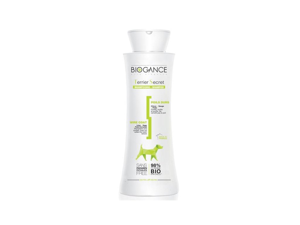 77442 1 biogance sampon terrier secret pro hrubou srst 250 ml z kategorie chovatelske potreby a krmiva pro psy hygiena a kosmetika psa sampony a spreje pro psy