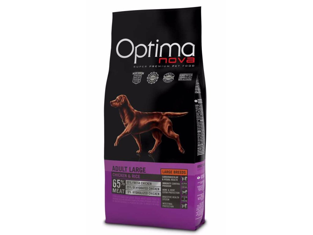 78126 1 optimanova dog adult large chicken rice 12 kg z kategorie chovatelske potreby a krmiva pro psy krmiva pro psy granule pro psy