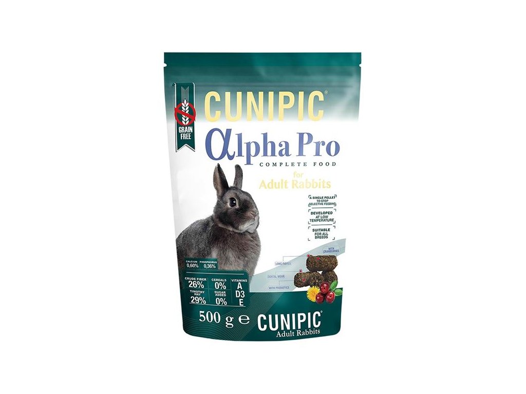 56019 1 cunipic alpha pro rabbit adult kralik dospely 500 g z kategorie chovatelske potreby a krmiva pro hlodavce a mala zvirata krmiva pro hlodavce a mala zvirata