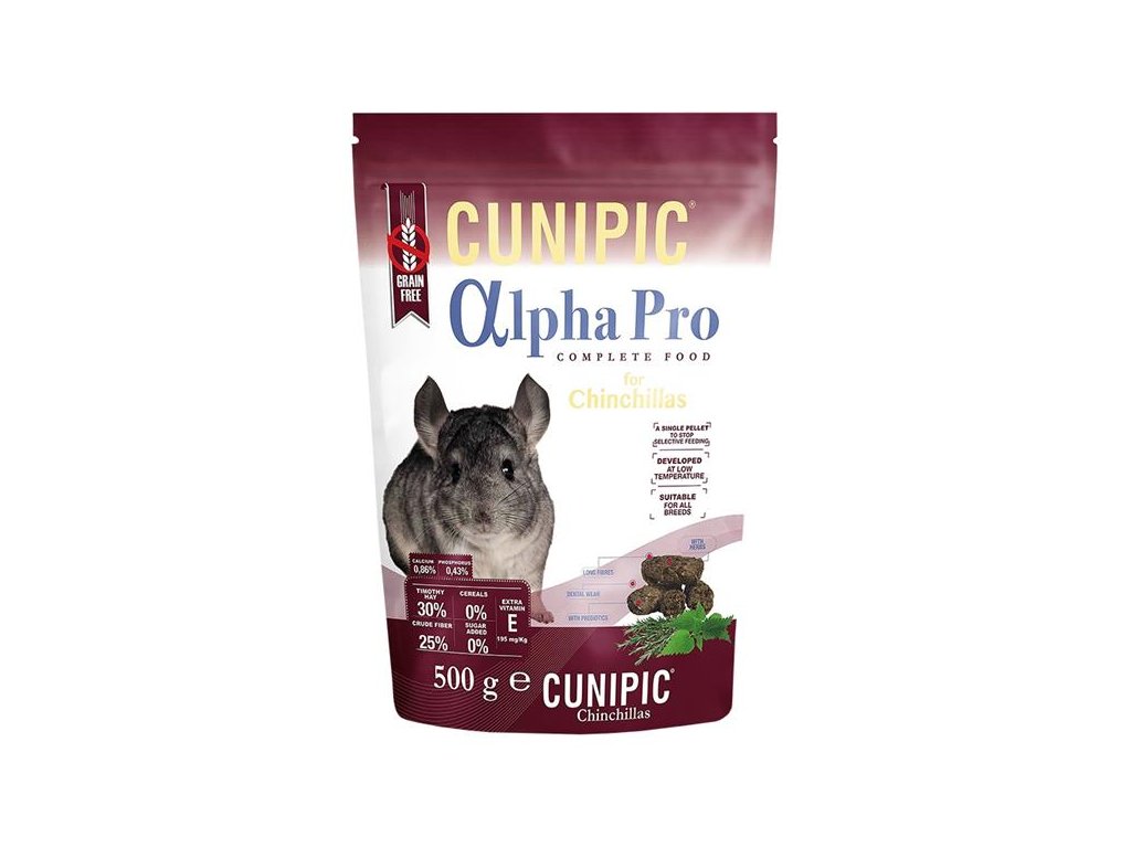 56025 1 cunipic alpha pro chinchilla cincila 500 g z kategorie chovatelske potreby a krmiva pro hlodavce a mala zvirata krmiva pro hlodavce a mala zvirata