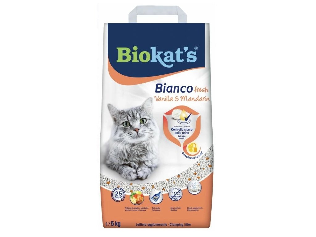 53133 biokats bianco fresh vanilka a mandarinka podestylka 5kg z kategorie chovatelske potreby a krmiva pro kocky toalety steliva pro kocky steliva kockolity pro kocky